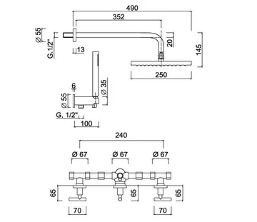 G4 - F7715W2KS - Shower tap with hand shower with overhead shower by Rubinetteria Giulini - view 3